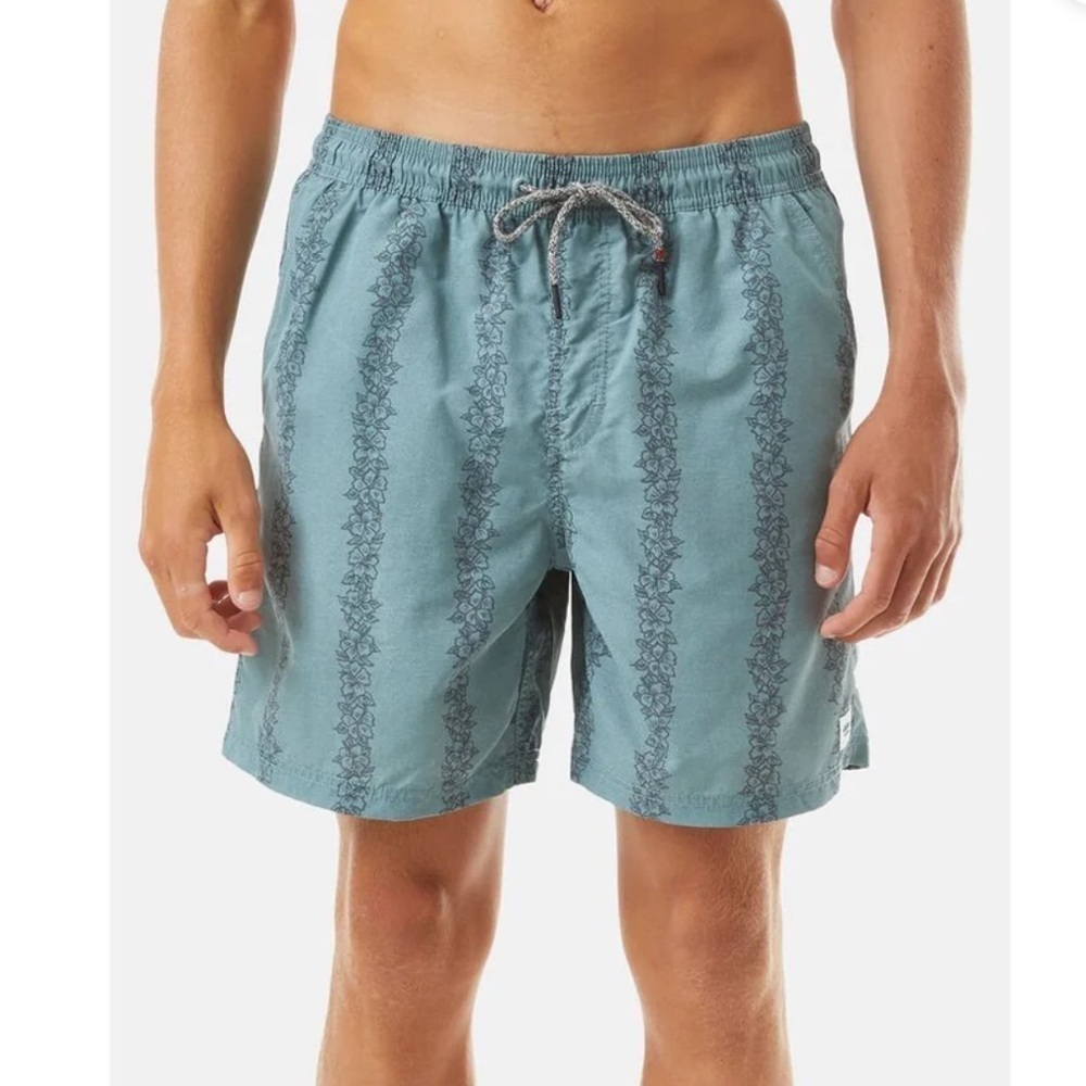 Katin Mens XL Vera Volley Trunks Blue Surf Hibiscus Floral Drawstring Shorts